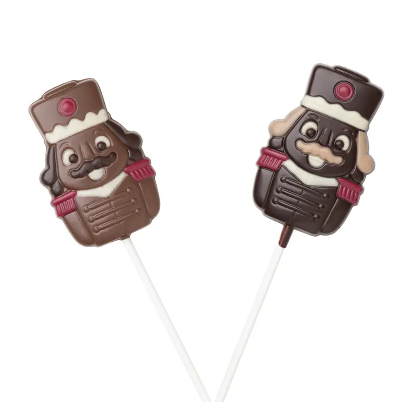 Sucette casse-noisettes en chocolat noir ou lait