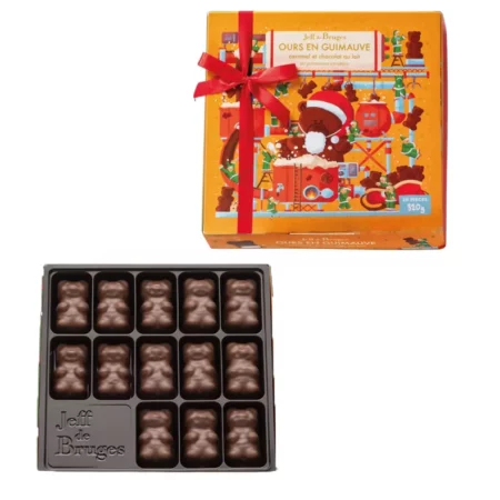 Boite 20 ours guimauve en chocolat au lait et caramel - Édition Noël