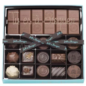Boite 15 chocolats assortis et tablette chocolat au lait 38% personnalisée