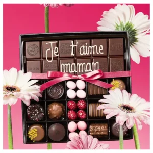 Boite 15 chocolats assortis et tablette chocolat au lait 38% personnalisée