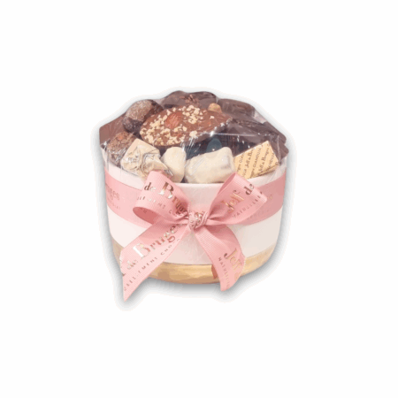Coupelle blanche à bande dorée avec 300 g de chocolat