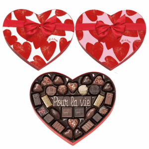Boite coeur chocolats Saint-Valentin et sa barre de chocolat