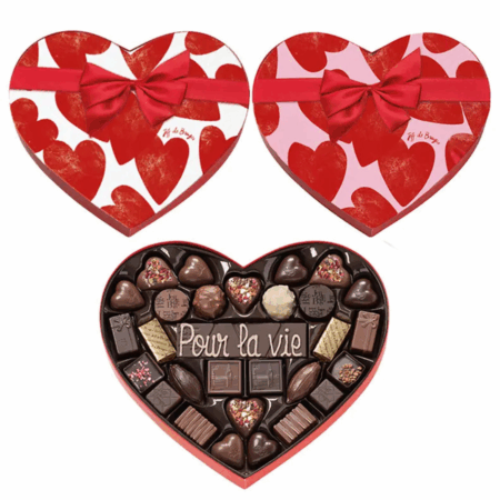 Boite coeur chocolats Saint-Valentin et sa barre de chocolat