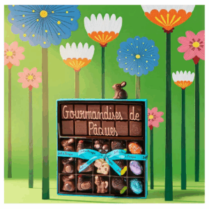 Boite 15 chocolats de Pâques assortis et tablette chocolat au lait ou noir personnalisée