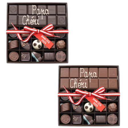 Boite 15 chocolats fête des Pères et sa tablette de chocolat lait ou noir